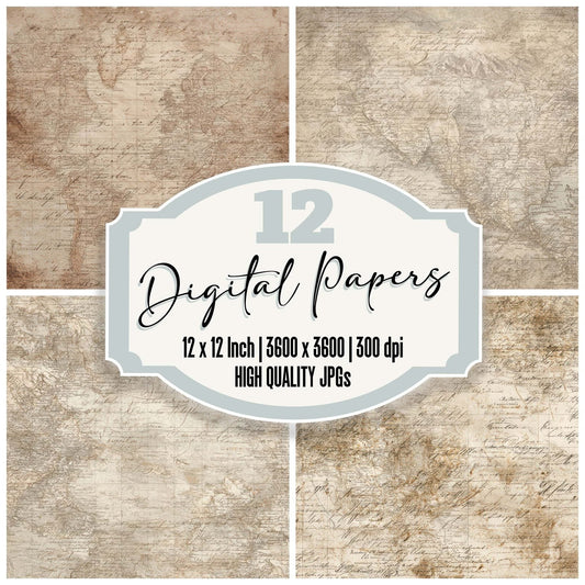 Antique Map Script Digital Paper Pack (DDD008809)