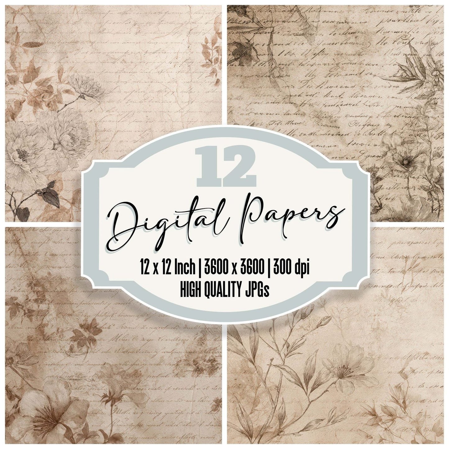 Book Floral Script Digital Paper Pack (DDD008815)