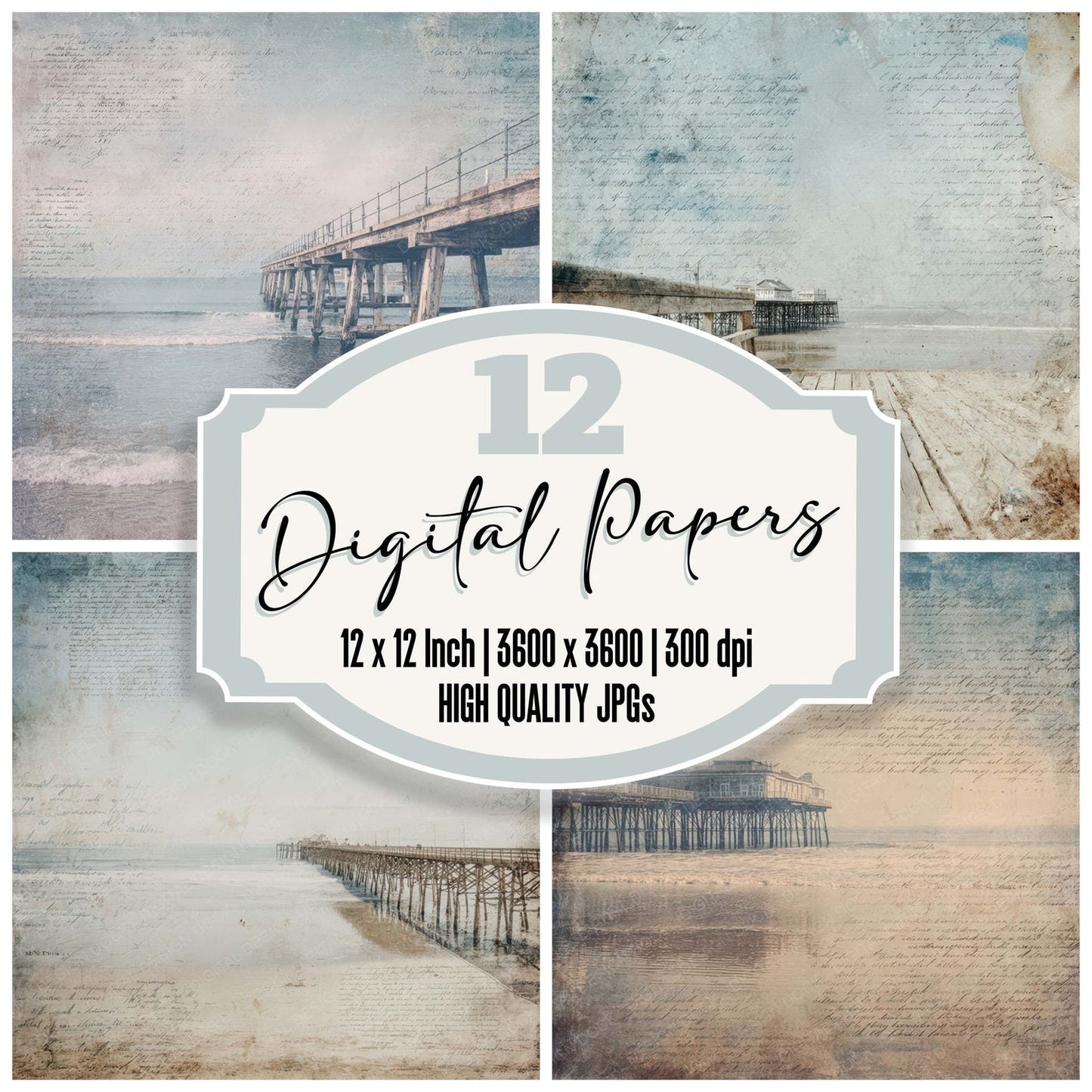 Pier Script Texture Digital Paper Pack (DDD008821)