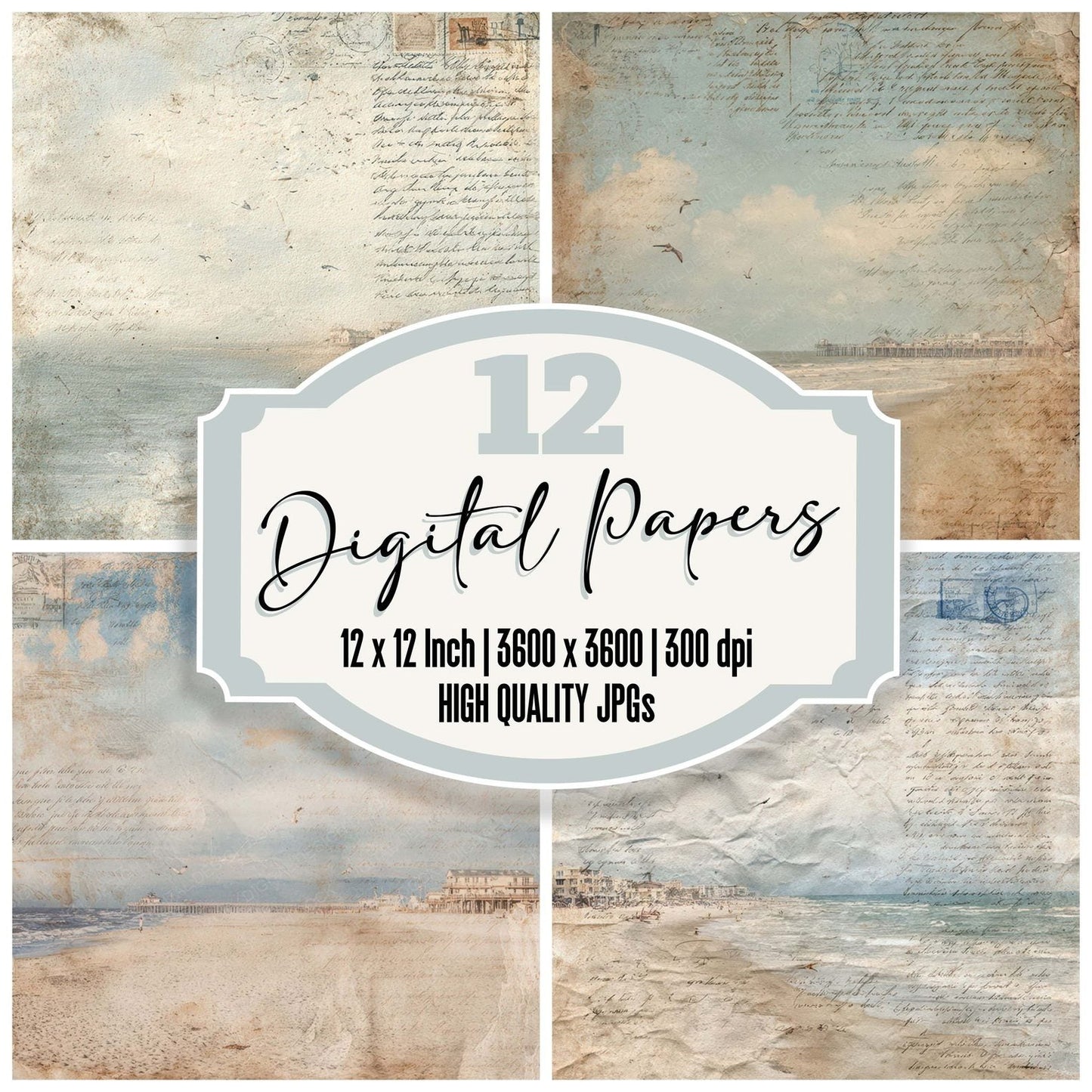 Seaside Postcard Texture Digital Paper Pack (DDD008822)