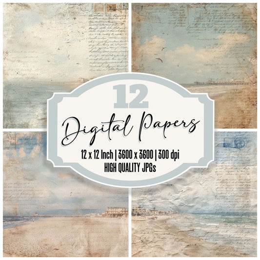 Seaside Postcard Texture Digital Paper Pack (DDD008822)