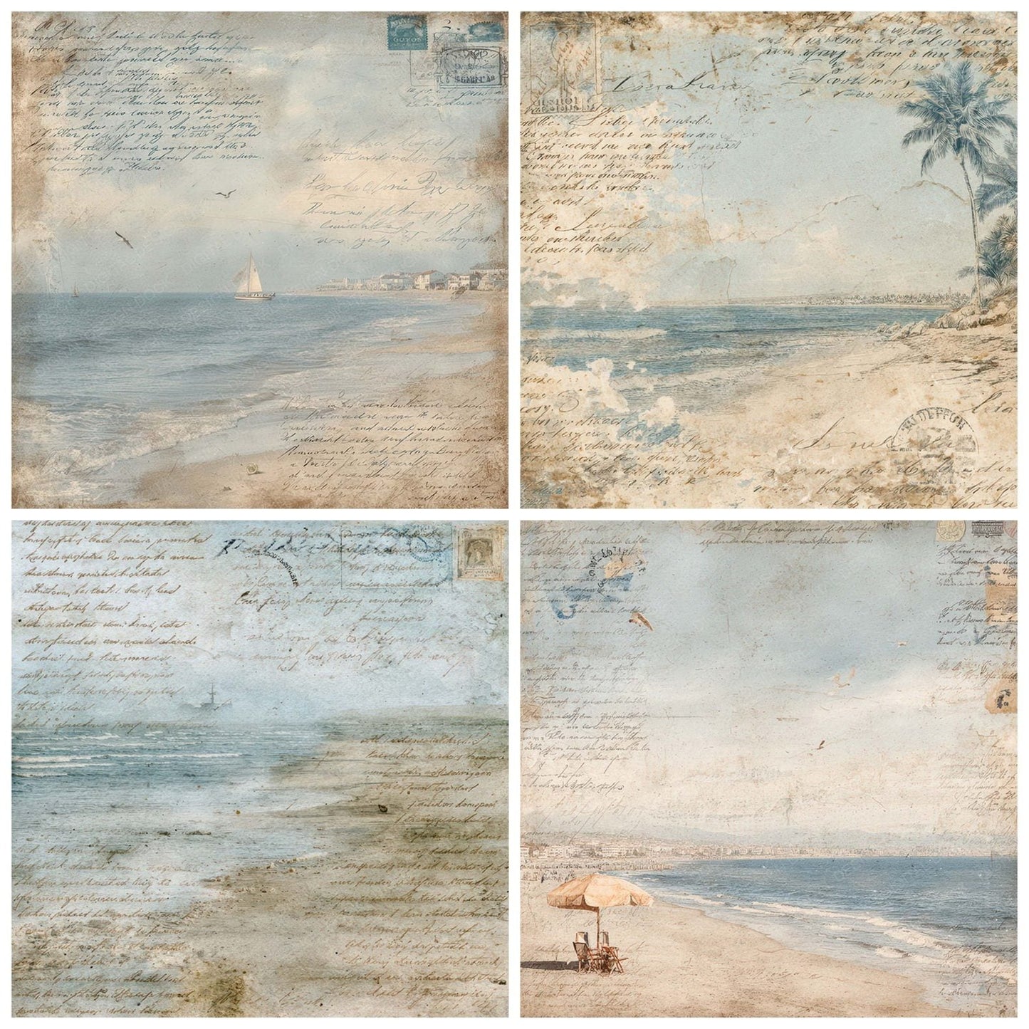 Seaside Postcard Texture Digital Paper Pack (DDD008822)