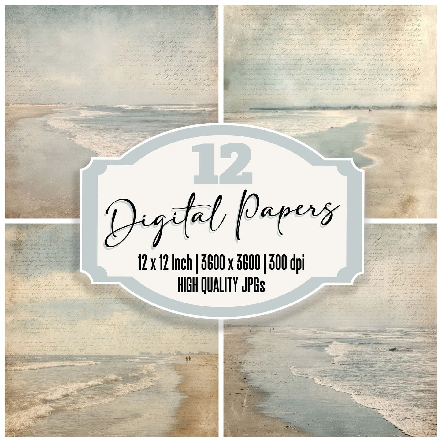 Vintage Beach Script Digital Paper Pack (DDD008824)