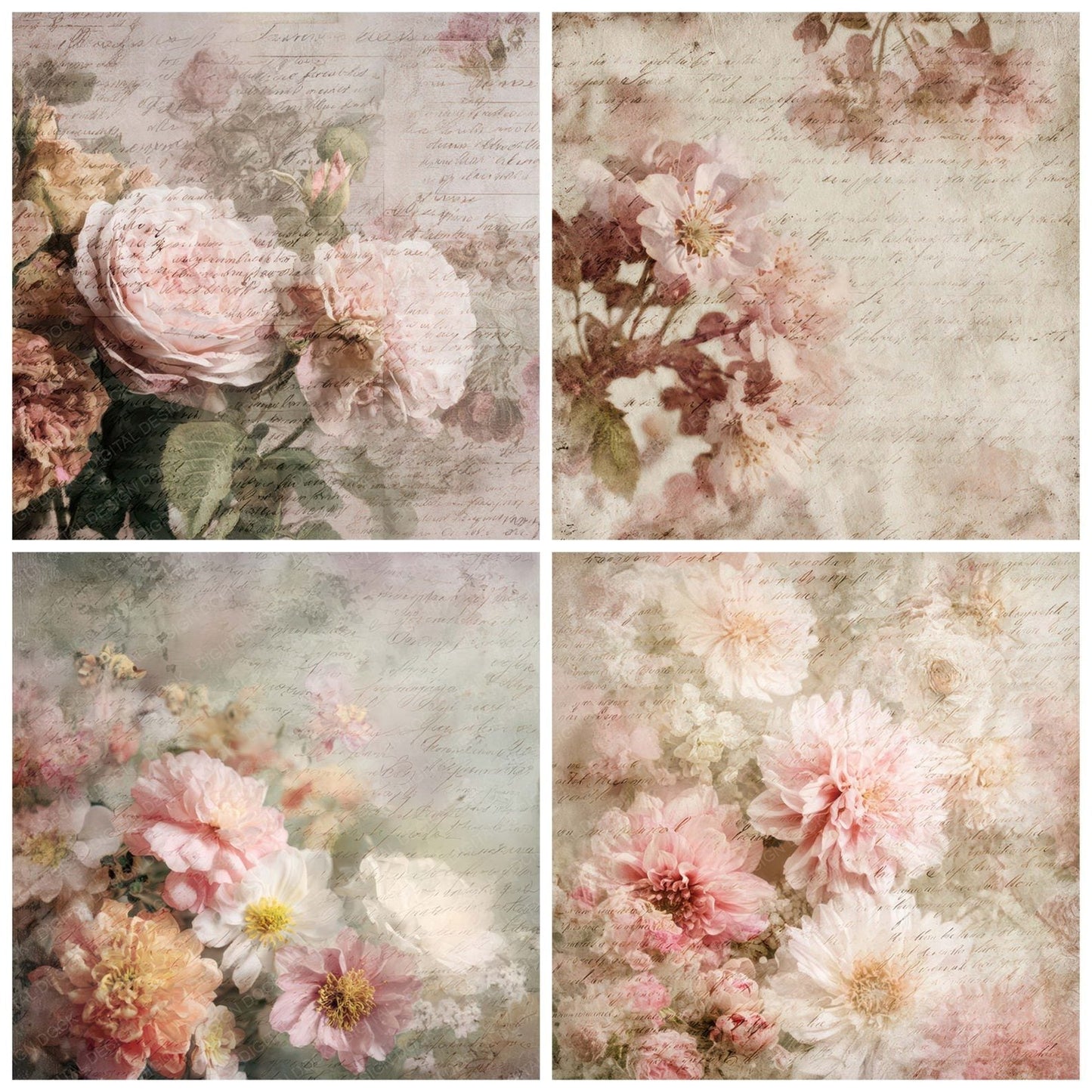 Vintage Floral Script Digital Paper Pack (DDD008825)