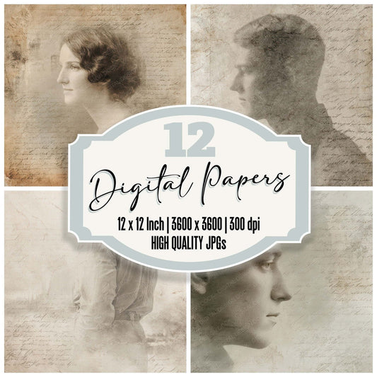 Vintage Portrait Script Digital Paper Pack (DDD008826)