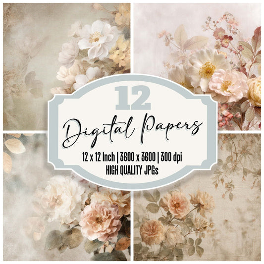 Antique Rose Floral Background Digital Paper Pack (DDD008829)