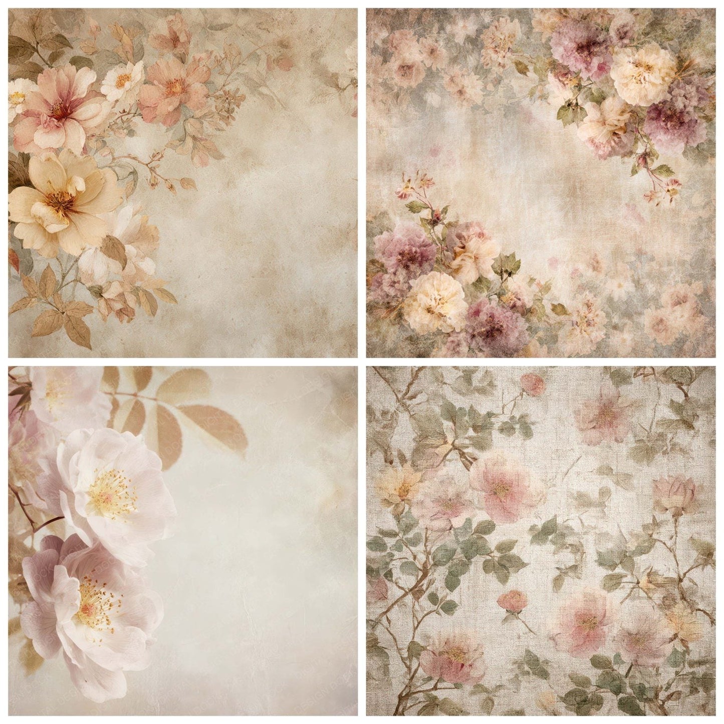Antique Rose Floral Background Digital Paper Pack (DDD008829)
