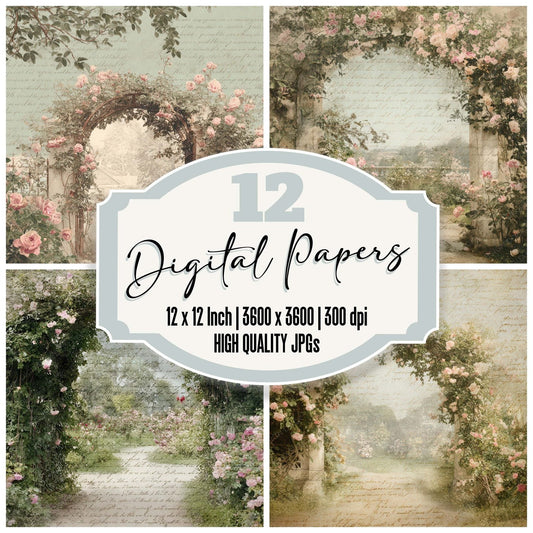Antique Rose Garden Arch Scene Digital Paper Pack (DDD008830)
