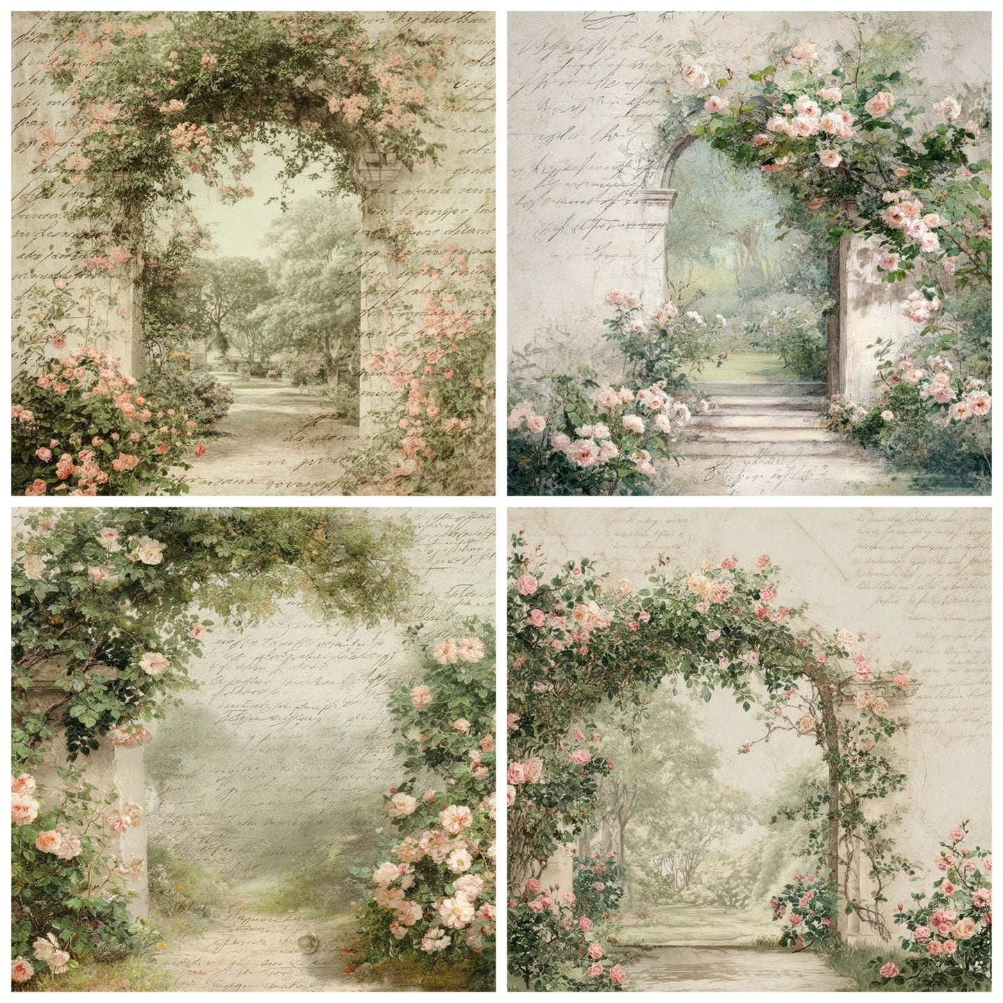 Antique Rose Garden Arch Scene Digital Paper Pack (DDD008830)