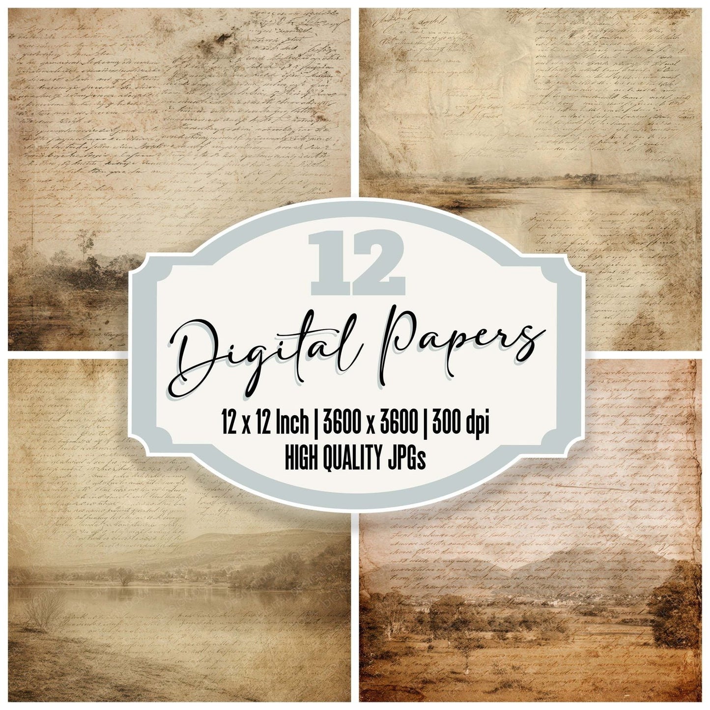 Journal Landscape Photo Script Digital Paper Pack (DDD008833)
