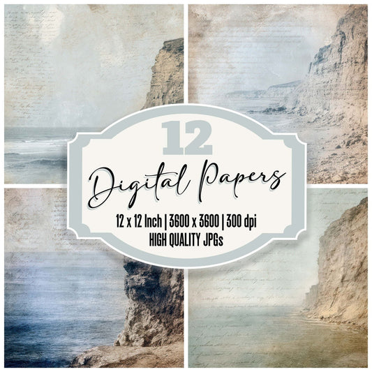 Old Coastal Cliff Script Digital Paper Pack (DDD008834)