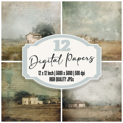 Old Countryside Farmhouse Scene Digital Paper Pack (DDD008835)