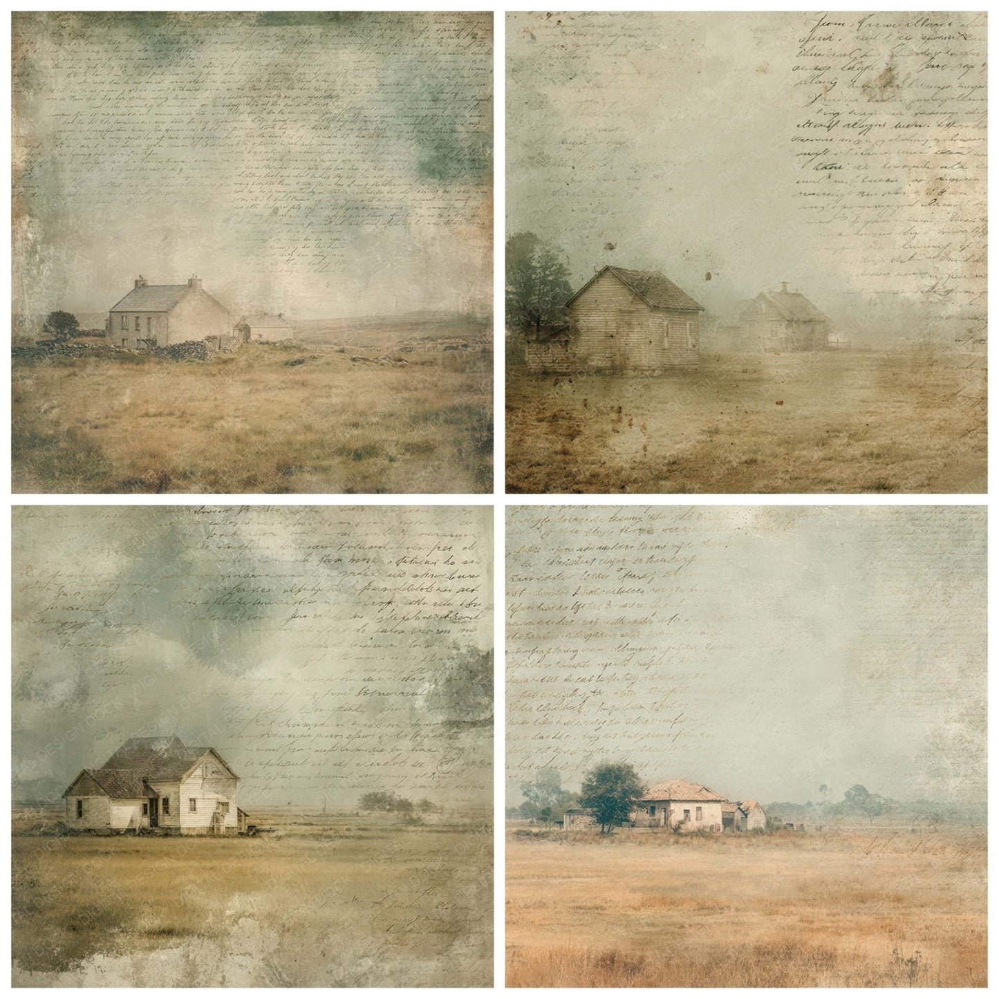 Old Countryside Farmhouse Scene Digital Paper Pack (DDD008835)