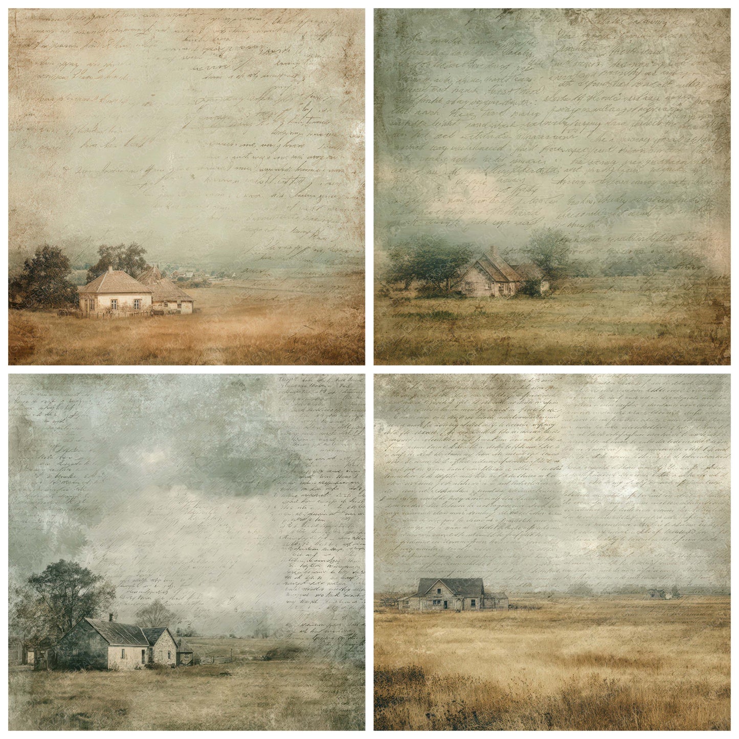 Old Countryside Farmhouse Scene Digital Paper Pack (DDD008835)