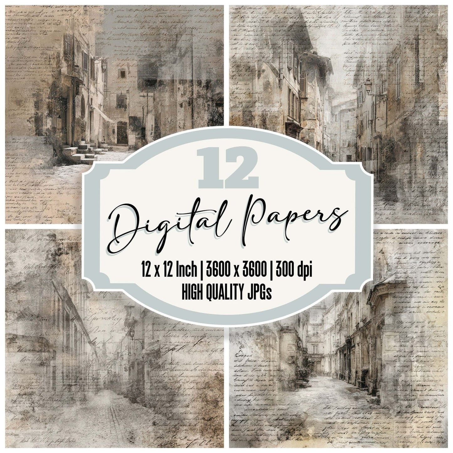 Old European Street Cobblestone Scene Digital Paper Pack (DDD008836)