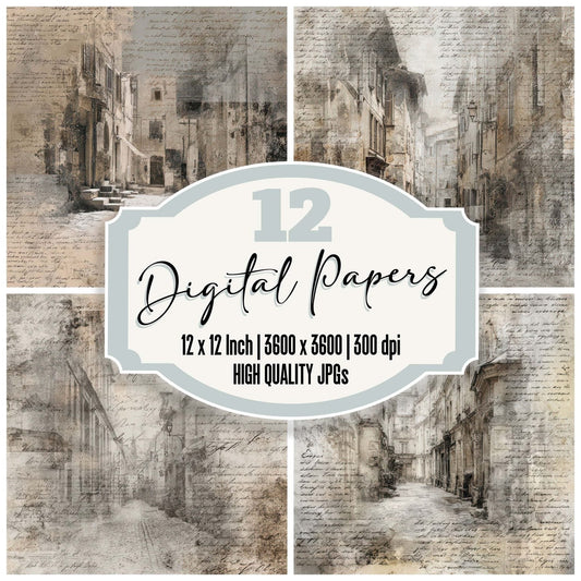 Old European Street Cobblestone Scene Digital Paper Pack (DDD008836)
