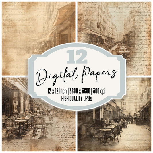 Old Paris Cafe Street Scene Digital Paper Pack (DDD008837)