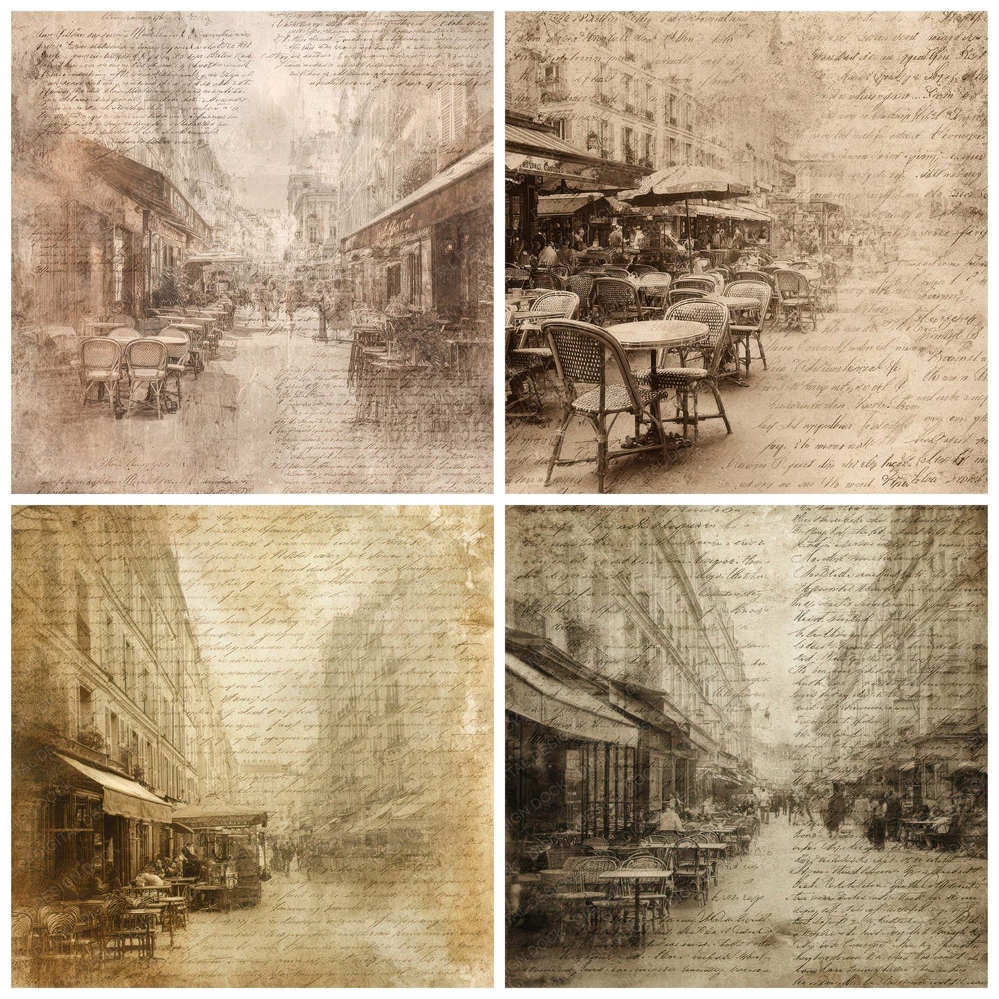 Old Paris Cafe Street Scene Digital Paper Pack (DDD008837)