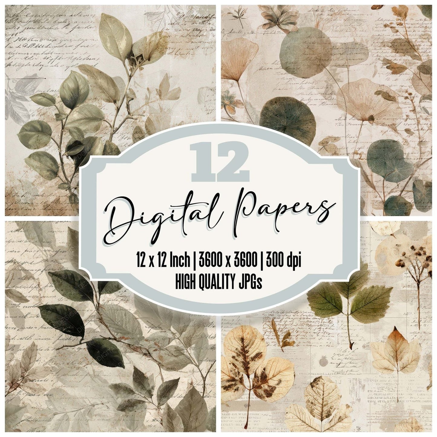 Vintage Botanical Herbarium Paper Digital Paper Pack (DDD008838)