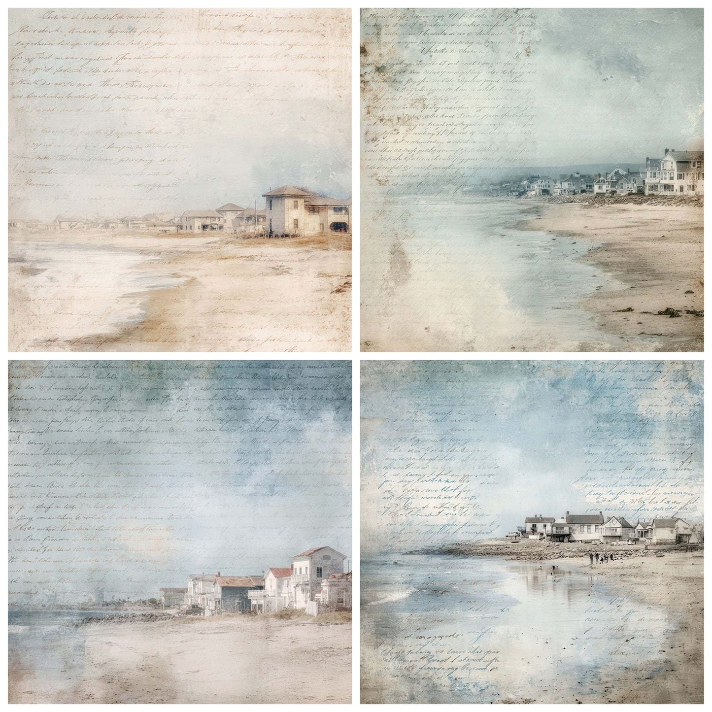 Vintage Coastal Village Seaside Scene Digital Paper Pack (DDD008839)