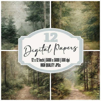 Vintage Forest Path Woodland Scene Digital Paper Pack (DDD008840)