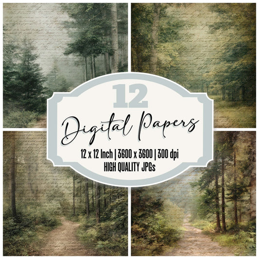 Vintage Forest Path Woodland Scene Digital Paper Pack (DDD008840)