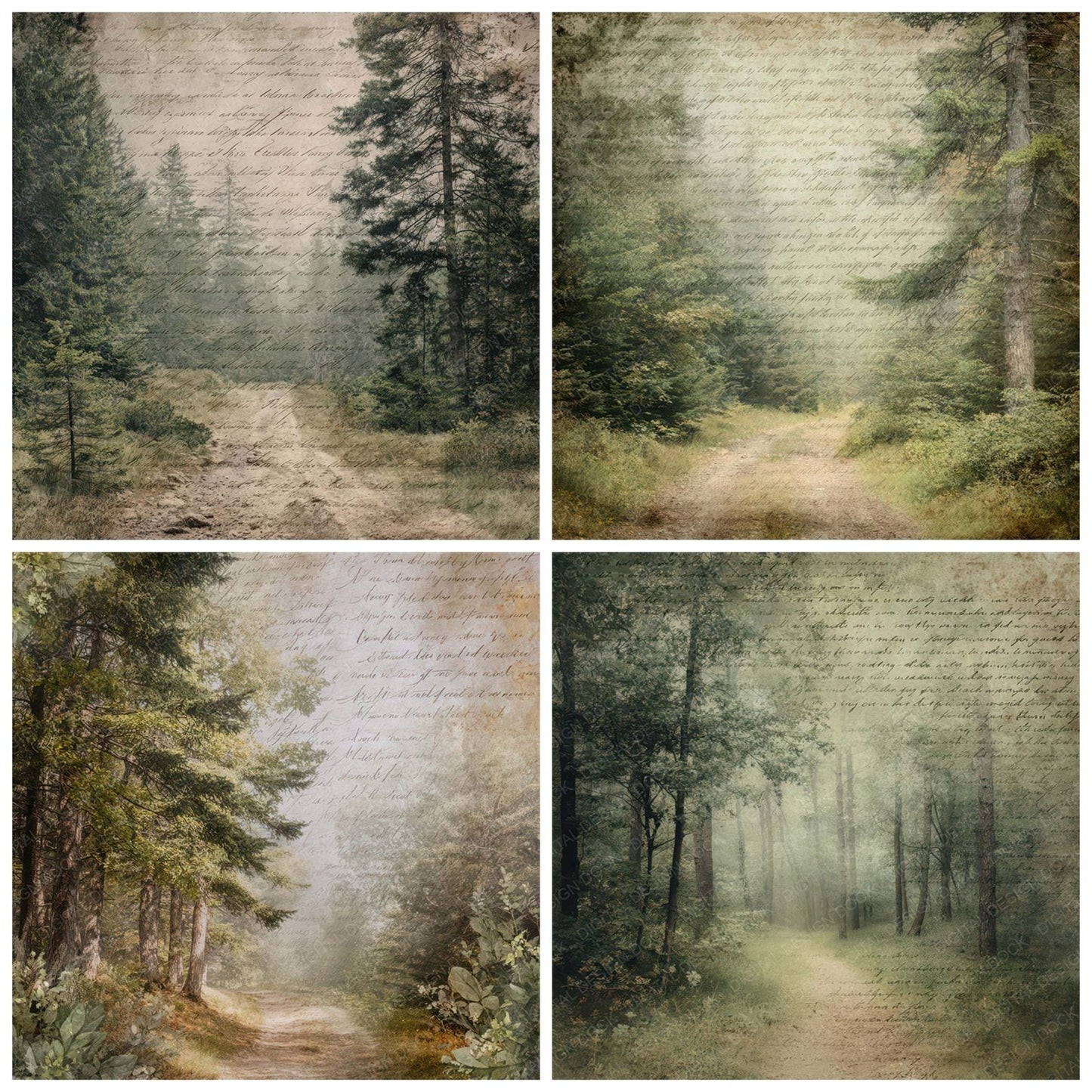 Vintage Forest Path Woodland Scene Digital Paper Pack (DDD008840)