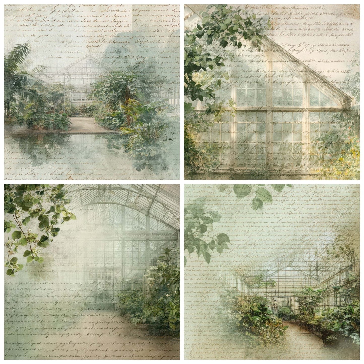 Vintage Greenhouse Interior Scene Digital Paper Pack (DDD008841)