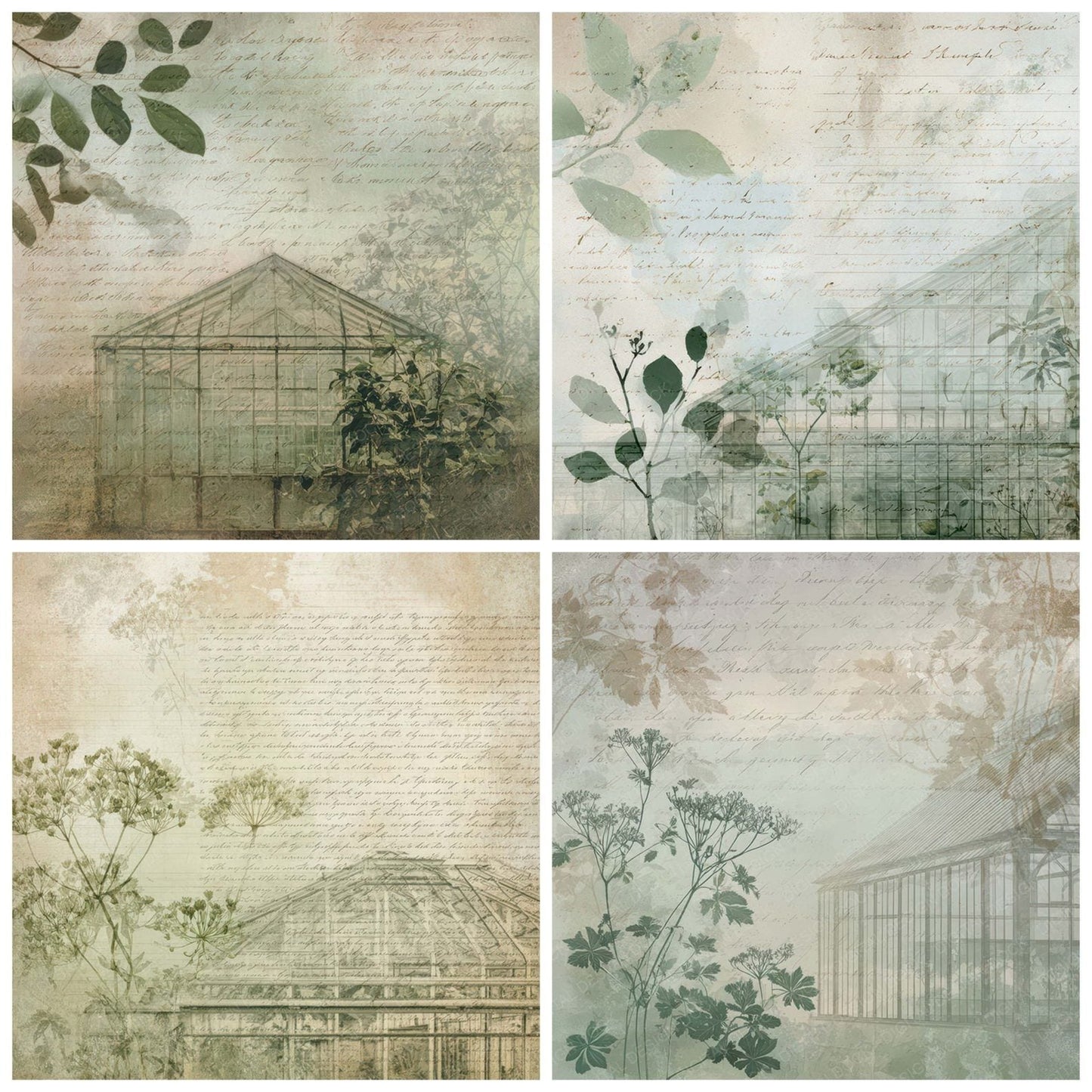 Vintage Greenhouse Script Paper Digital Paper Pack (DDD008842)
