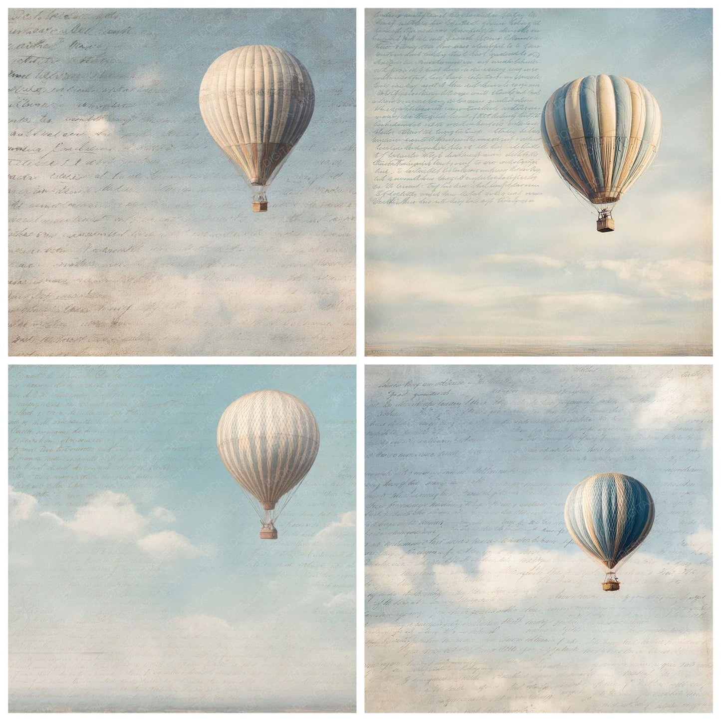 Vintage Hot Air Balloon Sky Scene Digital Paper Pack (DDD008843)