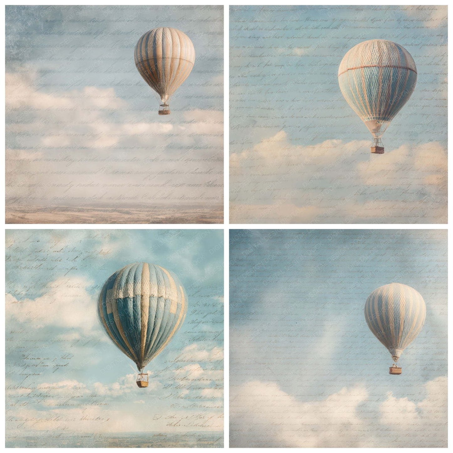 Vintage Hot Air Balloon Sky Scene Digital Paper Pack (DDD008843)