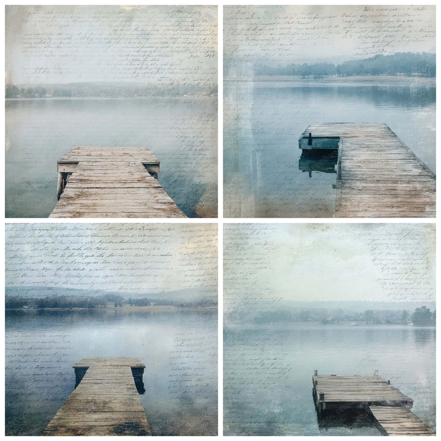 Vintage Lakeside Dock Scene Digital Paper Pack (DDD008844)