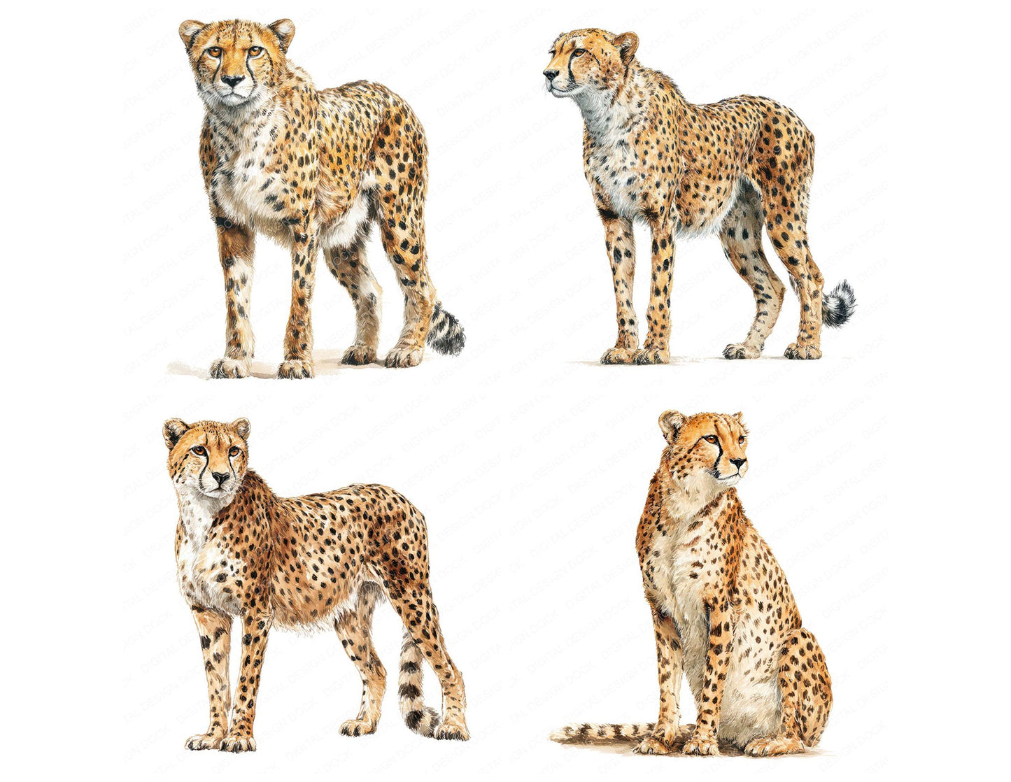 Realistic Cheetah Illustration Clipart Set (DDD008849)