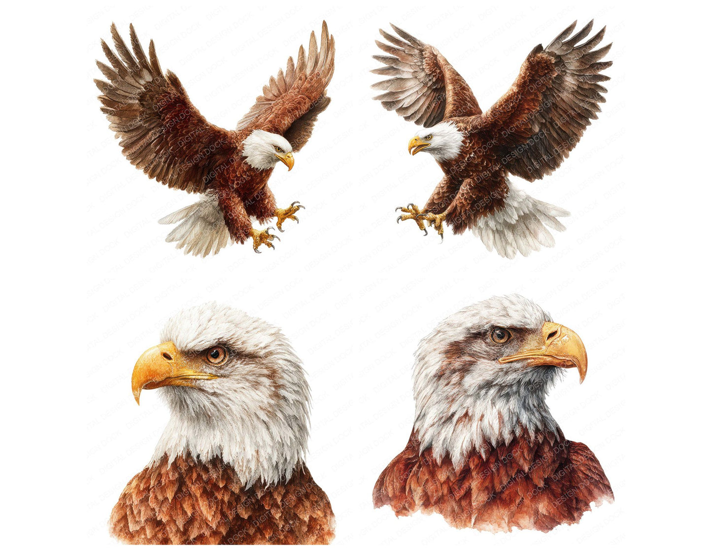 Realistic Eagle Illustration Clipart Set (DDD008850)