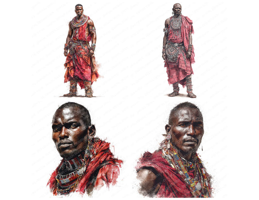 Realistic Maasai Man Illustration Clipart Set (DDD008859)