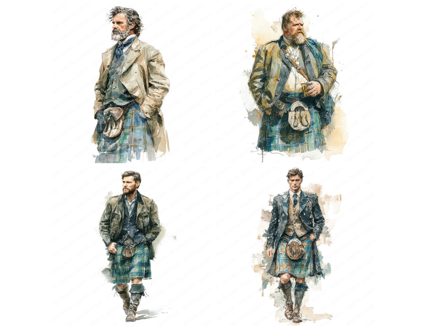 Realistic Scottish Man Illustration Clipart Set (DDD008863)