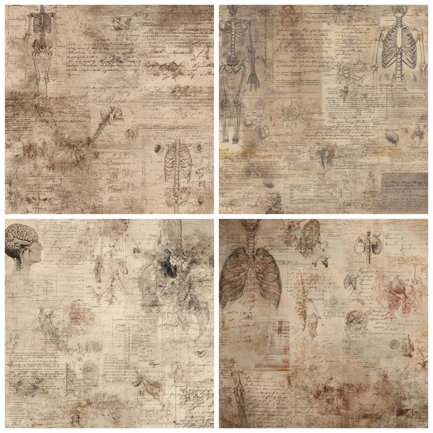 Antique Medical Diagram Background Digital Paper Pack (DDD008869)