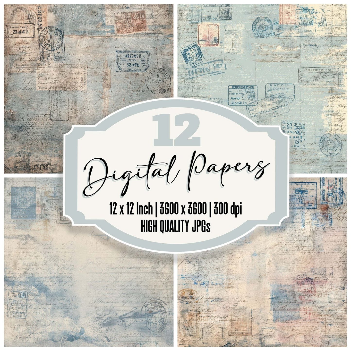 Antique Passport Travel Document Background Digital Paper Pack (DDD008870)