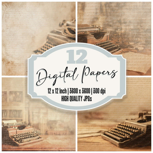 Antique Typewriter Desk Background Digital Paper Pack (DDD008871)