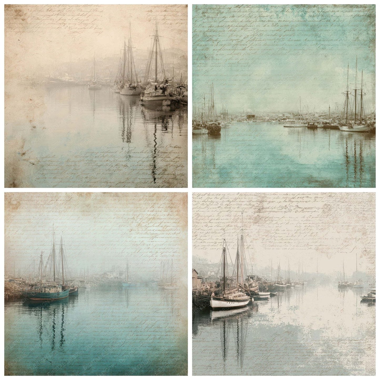 Old Harbor Boats Scene Digital Paper Pack (DDD008875)
