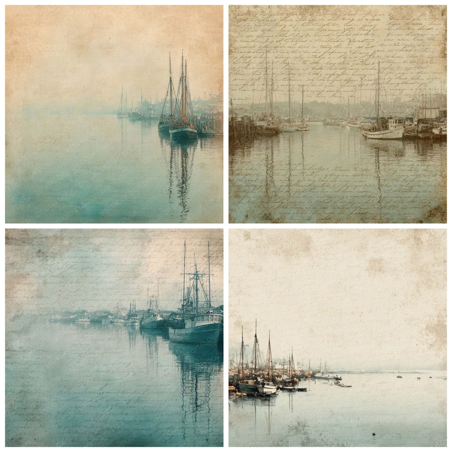 Old Harbor Boats Scene Digital Paper Pack (DDD008875)