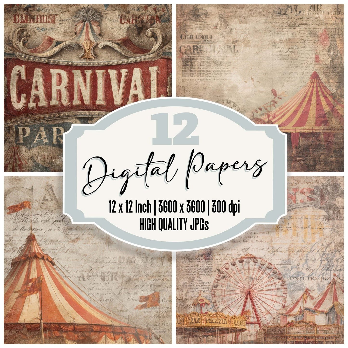 Vintage Carnival Poster Background Digital Paper Pack (DDD008876)