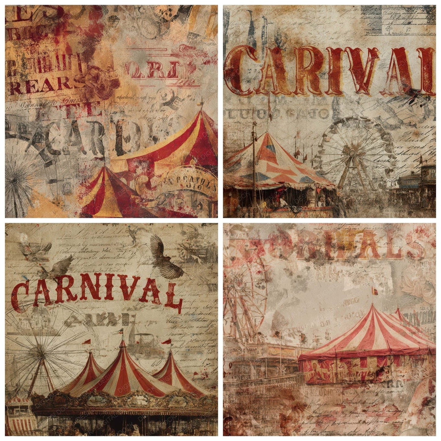 Vintage Carnival Poster Background Digital Paper Pack (DDD008876)