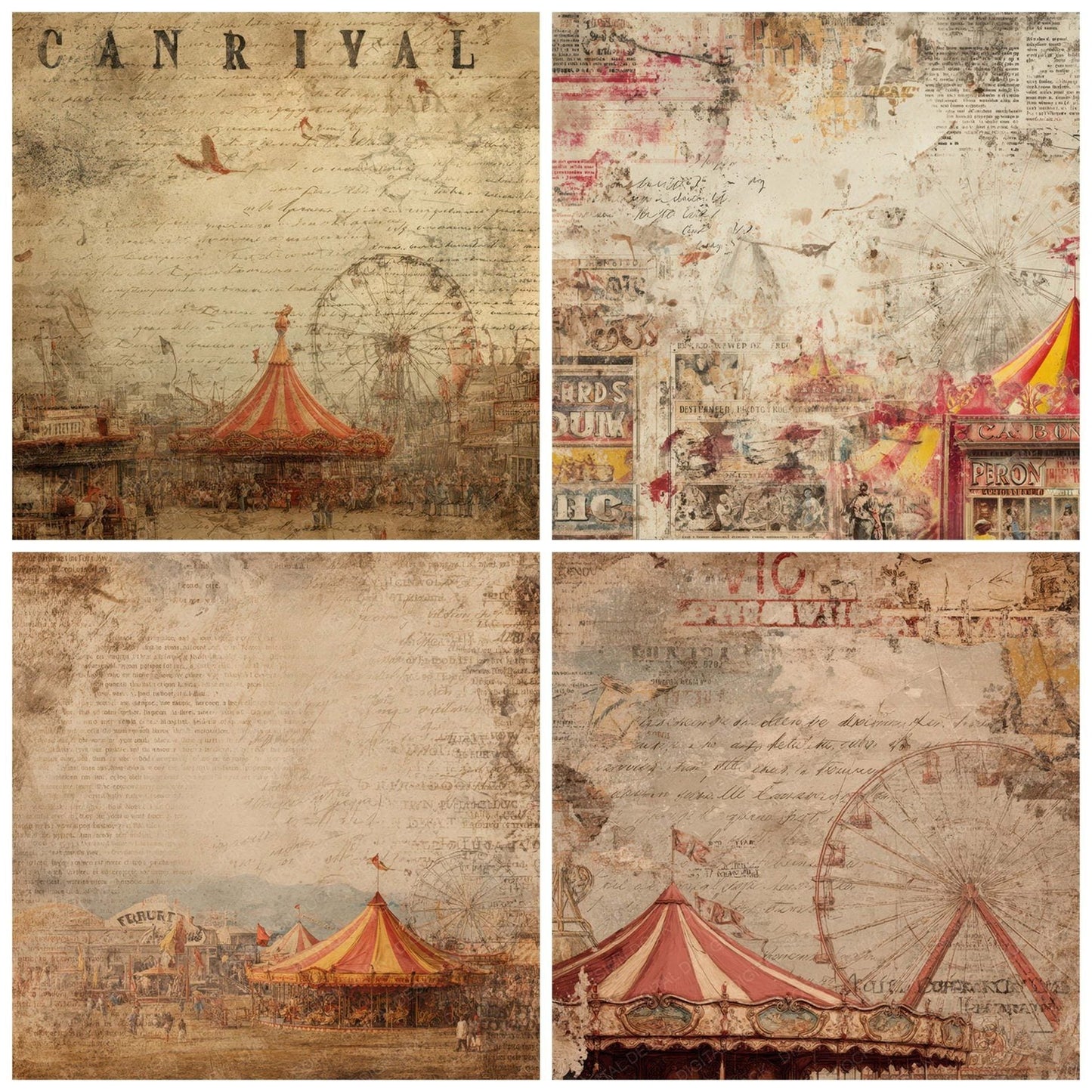 Vintage Carnival Poster Background Digital Paper Pack (DDD008876)