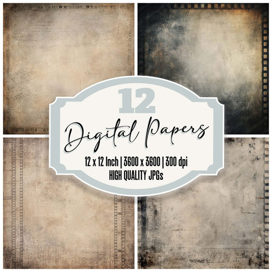 Vintage Film Reel Frame Background Digital Paper Pack (DDD008877)
