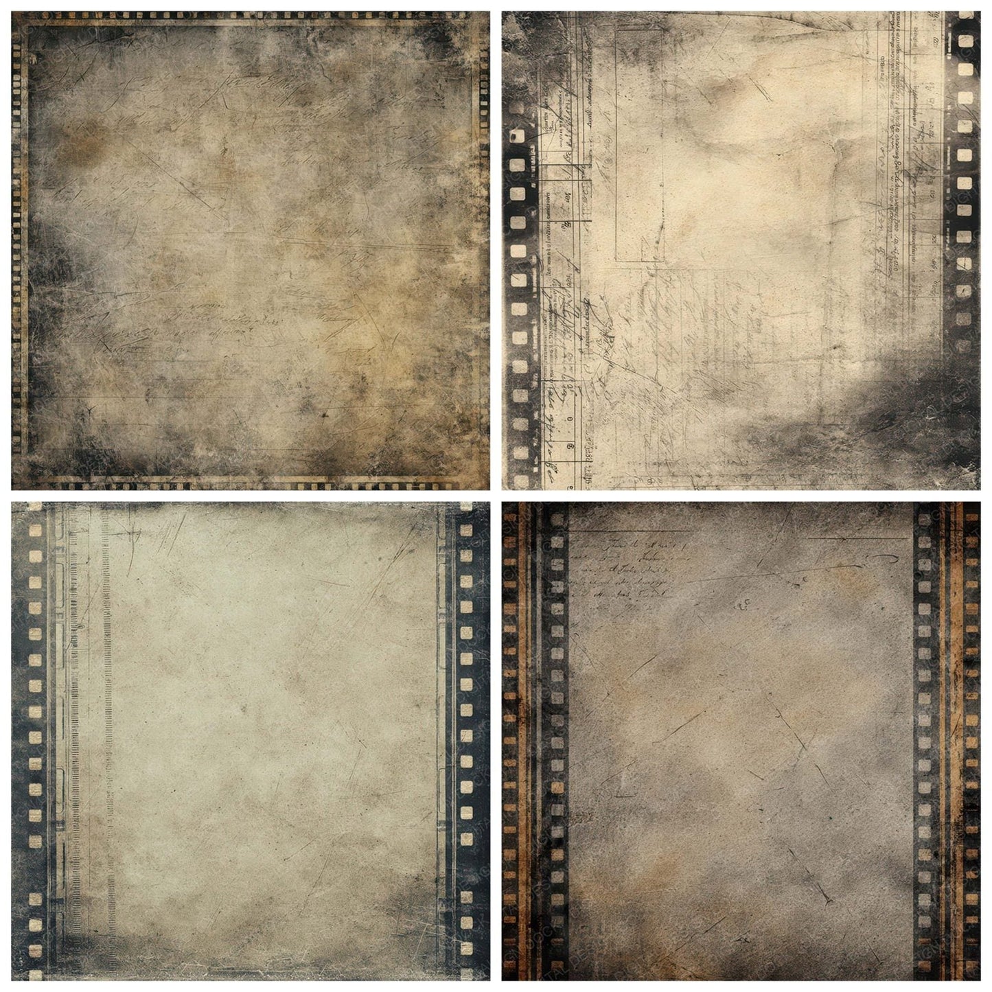 Vintage Film Reel Frame Background Digital Paper Pack (DDD008877)