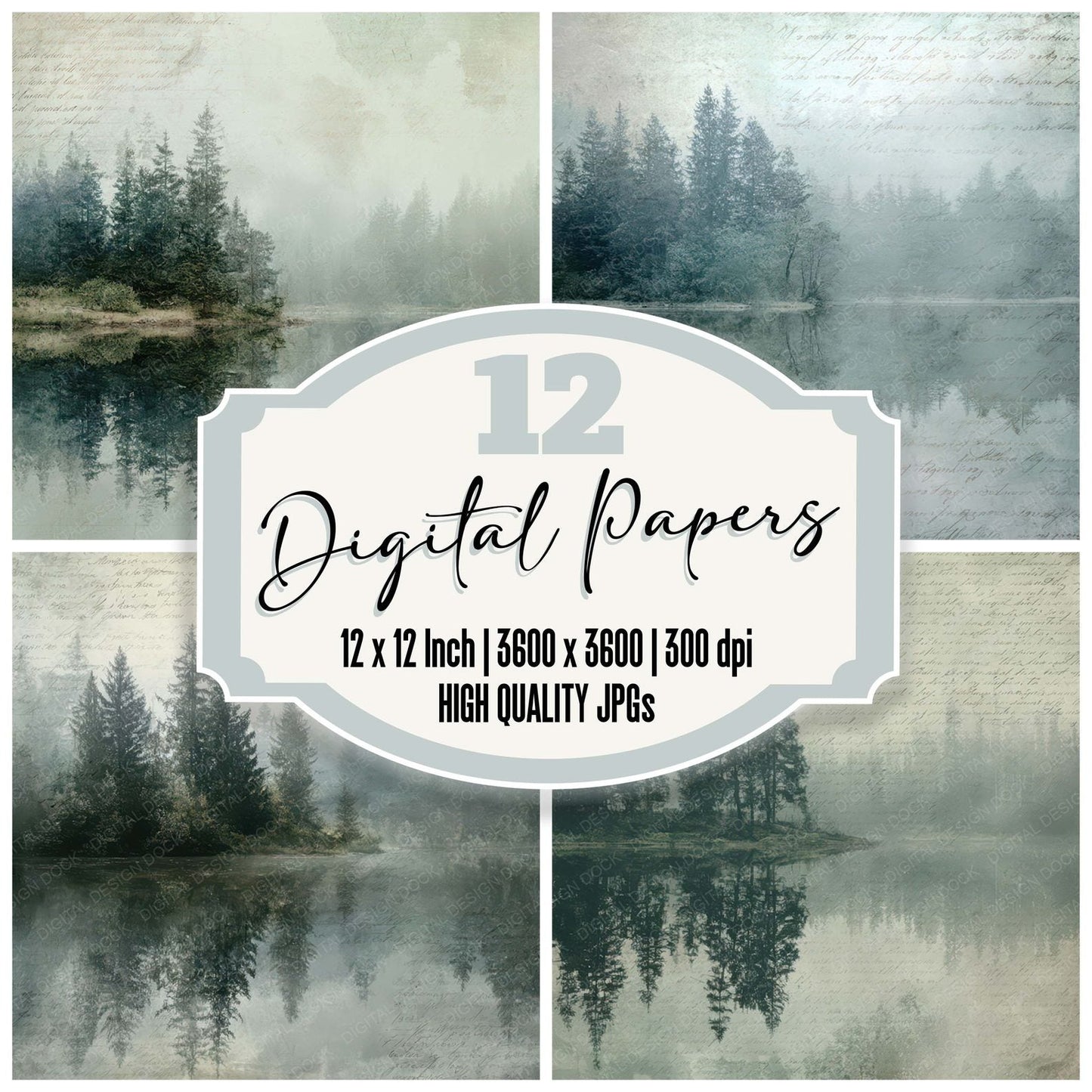 Vintage Forest Lake Reflection Digital Paper Pack (DDD008878)