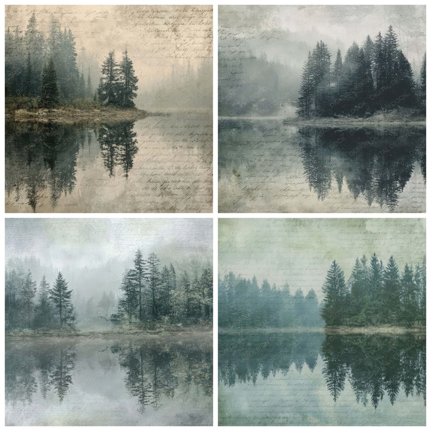 Vintage Forest Lake Reflection Digital Paper Pack (DDD008878)
