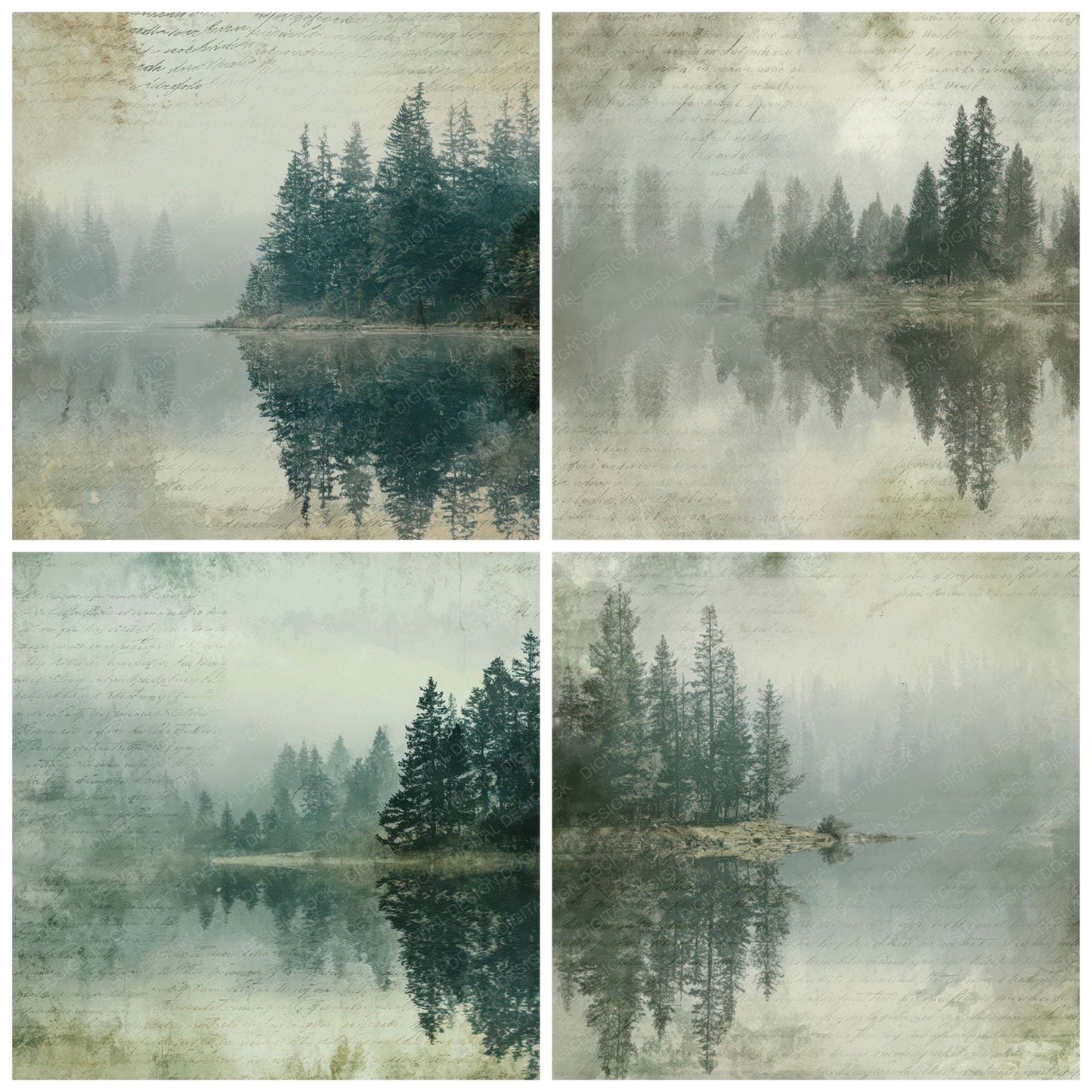 Vintage Forest Lake Reflection Digital Paper Pack (DDD008878)