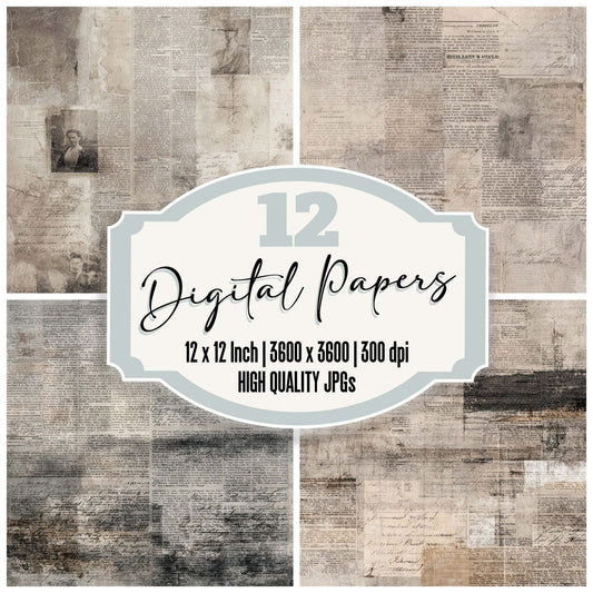 Vintage Newspaper Front Page Background Digital Paper Pack (DDD008880)